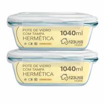 Pote Hermético De Vidro Retangular 1040ml Com Tampa Marmita Grande Prática e Segura - Pote Hermético De Vidro Retangular 1040ml Com Tampa Marmita Grande Prática e Segura -