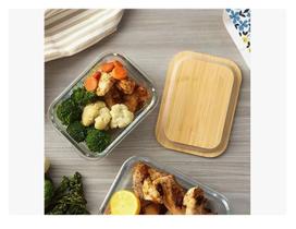 Pote Hermético De Vidro Retangular 370ml Tampa Bambu