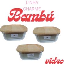 Pote Hermético em Vidro com Tampa de Bambú Sustentável 320ML-KIT 03UNIDADES