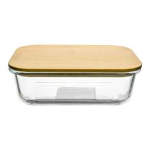 Pote Hermético em Vidro Retangular Tampa em Bambu 1040ml - Vista Home