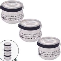 Pote hermético Flip decorado 700ml preto com 3 unidades Plasutil ref.13563