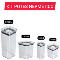 Pote Hermético Lumini - Quadrado Acrílico 4 peças