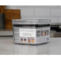 Pote Hermético Lumini Quadrado Alimentos Empilhável 480ml Transparente