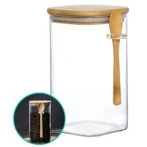 Pote Hermético Mantimento Armazenamento De Vidro Com Tampa e Colher de Bambu 750mL - CLICK HOUSE