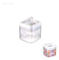 Pote Hermético Mantimento Quadrado Cozinha Acrílico Trava Médio 1,1 Lts Bolacha Biscoito Sal Açúcar