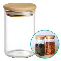 Pote Hermético Mantimento Tempero Armazenamento De Vidro Com Tampa de Bambu 300ml Pote Hermético Mantimento Tempero Armazenamento De Vidro Com Tampa de Bambu 300ml