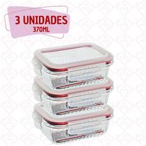 Pote Hermético Organizador Vidro Canelado 370ml Fitness 3 Un