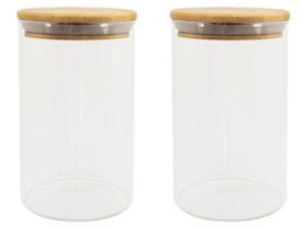 Pote Hermético Para Alimento Tampa Bambu Kit 2 Peças 1100Ml