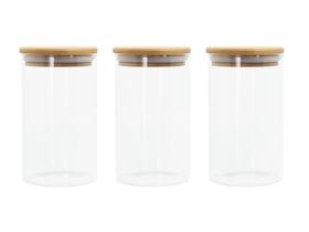 Pote Hermético Para Alimento Tampa Bambu Kit 3 Peças 600Ml