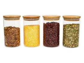 Pote hermético para alimento tampa bambu kit 4 peças 600ml Pote hermético para alimento tampa bambu kit 4 peças 600ml