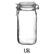 Pote hermético quadrado 1,5 Litro (1500ml) Fido Rocco Bormioli de vidro transparente com tampa para armazenamento de alimentos