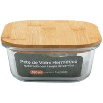 Pote Hermético Quadrado Com Tampa De Bambu 520ml Casavita