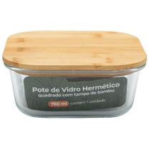 Pote Hermético Quadrado Com Tampa De Bambu 780ml Casavita