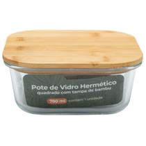 Pote Hermético Quadrado Com Tampa De Bambu 780ml Casavita