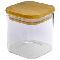 Pote Hermético Quadrado De Vidro Borossilicato Com Tampa De Bambu Para Mantimentos 300ml Casita CA16