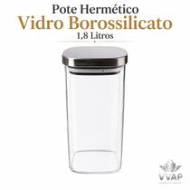 Pote Hermético Quadrado Vidro com Tampa de Inox 1,8 Litros Pote Hermético Quadrado Vidro com Tampa de Inox 1,8 Litros