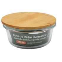 Pote Hermético Redondo Com Tampa De Bambu 380ml Casavita