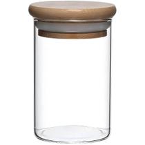 Pote Hermético Redondo de Vidro com Tampa de Bambu 250ml
