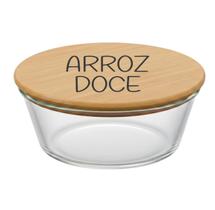 Pote Hermético Redondo Vidro e Tampa de Bambu (930 ml) Arroz Doce