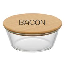 Pote Hermético Redondo Vidro e Tampa de Bambu (930 ml) Bacon