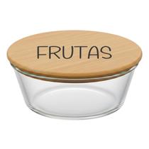 Pote Hermético Redondo Vidro e Tampa de Bambu (930 ml) Frutas