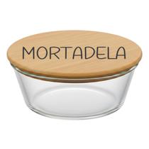 Pote Hermético Redondo Vidro e Tampa de Bambu (930 ml) Mortadela