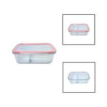 Pote Hermético Retangular 1L Vidro Com Divisória Tampa Pote Hermético Retangular 1L Vidro Com Divisória Tampa