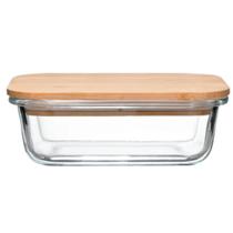 Pote Hermético Retangular Com Tampa De Bambu 635ml Em Casa Pote Hermético Retangular Com Tampa De Bambu 635ml Em Casa