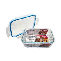 Pote Hermético Retangular de Vidro Borda Azul Claro