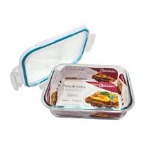 Pote Hermético Retangular de Vidro Borda Azul Claro Pote Hermético Retangular de Vidro Borda Azul Claro