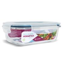 Pote Hermético Retângular Vidro Borosilicato Tampa 4 Travas Marmita Micro-ondas 640ml