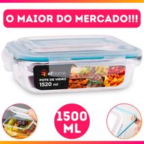 Pote Hermético Retangular Vidro Freezer Microondas Com Tampa Transparente 1500ML
