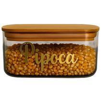 Pote Hermético Tampa De Bambu Natural 650ml Com Etiqueta