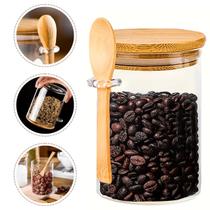 Pote Hermético Vidro 1000ml Tampa Bambu Multiuso Colher Pote Hermético Vidro 1000ml Tampa Bambu Multiuso Colher