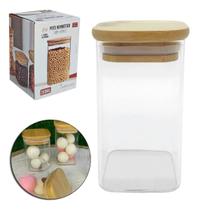 Pote Hermético Vidro 200ml Tampa Bambu Quadrado Tempero Transparente Pote Hermético Vidro 200ml Tampa Bambu Quadrado Tempero Transparente