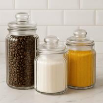 Pote hermético vidro 3 peças para conservas temperos e refeições planejamento semanal cozinha eficiente