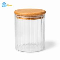 Pote Hermético Vidro 550ml Redondo Listrado Tampa Bambu com Vedação