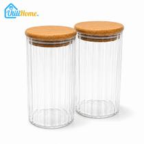 Pote Hermético Vidro 850ml Redondo Listrado Tampa Bambu com Vedação Silicone