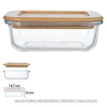 POTE HERMETICO VIDRO BORO 370ml TAMPA DE BAMBU RETANGULAR