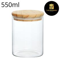 Pote Hermético Vidro Borossilicato Tampa Madeira Redondo Liege 550ml Hauksraft