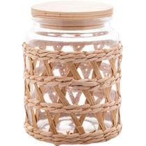 Pote Hermético Vidro com Sisal Tampa Madeira Wolff 750ml Porta Mantimentos