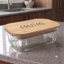 Pote Hermético Vidro e Tampa de Bambu (1 Litro) Frutas