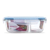 Pote Hermético Vidro Marmita 640ml Com Divisória Livre BPA