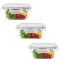Pote Hermético Vidro Quadrado Transparente com Trava 400ml KIT:3 UNI Pote Hermético Vidro Quadrado Transparente com Trava 400ml KIT:3 UNI