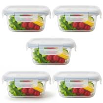 Pote Hermético Vidro Quadrado Transparente com Trava 400ml KIT:5 UNI