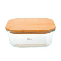 Pote Hermético Vidro Refratário Travessa Tampa Bambu 800ml Quadrado