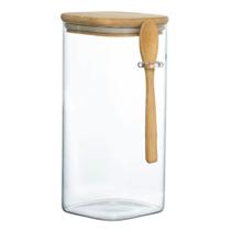 Pote Hermético Vidro Tampa De Bambu Com Colher 1400ml