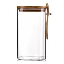 Pote Hermético Vidro Tampa De Bambu Com Colher 1500Ml