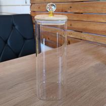 Pote Hermético Vidro Tampa de Bambu Quadrado Cristal Porta Mantimentos Peças Resistentes