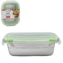 Pote Inox Retangular 350ml com Tampa Hermética e Trava